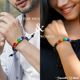 Sugandha Wellness 7 Chakra Necklace & Bracelet Set. Orgonite Crystal Pendant & Stone Bracelet. Spiritual Jewelry Gift for Yoga, Meditation, Healing & Reiki