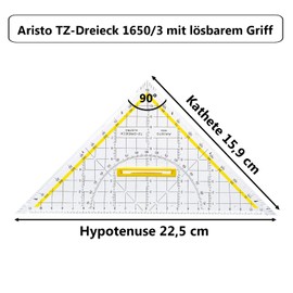 Aristo AR18053B TZ Triangle AR1650/3 with Geocover Protective Case (Hypotenuse 22.5 cm, Removable Handle, Ink Knobs, Geocover with Holes and Magnetic Closure) Basic