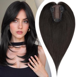 TESSHAIR Hair Toppers for Women Real Human Hair No Bangs 150% Density Toppers Hair Toppers for Thin Hair 8 Inch Toppers Hair Pieces for Women Natural Black #1B