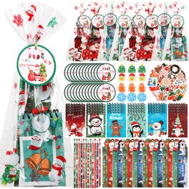 Saypacck 24 Set Christmas Stationery Party Favors for Students Xmas Notebook Pencil Ruler Eraser Stickers Cards Treat Bag for Goodie Bag Filler Stocking Stuffers Exchange Classrooms Reward Prizes