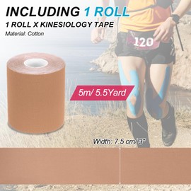 PATIKIL 5.5 Yard x 3 Inch Kinesiology Tape, Adhesive Cotton Sports Muscle Support Tapes Waterproof Elastic Tape for Knee Ankle Wrist Shoulder, Brown