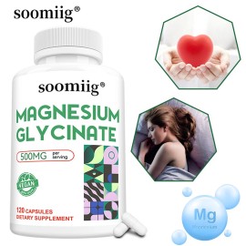 SOOMIIG Magnesium Glycinate 120 Capsules - Improves mood and sleep, boosts immunity