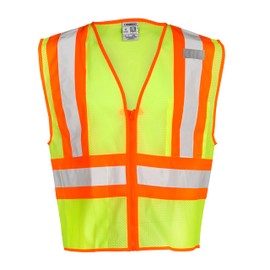 Kishigo Men's High Visibility Reflective Contrasting Mesh Vest 1056, Zipper Closure, Polyester, ANSI 107 Type R / Class 2, Construction, Roadwork, Warehouse, Utility, Factory (Lime, 4X)