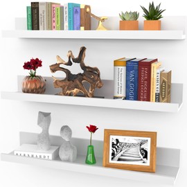 Icona Bay 24 Inch Floating Shelves for Wall, Set of 3 in Powder White, Modern Rustic Style, Wall Mounted Display Shelves, Picture Ledges