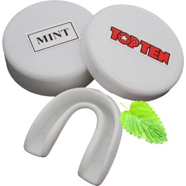 TOP TEN® ZAHNSCHUTZ "MINT" Farbe TRANSPARENT für SR JR, mit Hygiene BOX Dose, CE, Sport Mundschutz, Zahnschützer, Mundschützer, Erwachsene Senioren Jugendliche Junioren ab ca. 13 Jahre, Boxen Kampfsport Hockey Handball selbstformbar TOPTEN mit Geschmack 