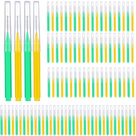 Patelai Patelai 100 Pieces Braces Brush for Cleaner Interdental Brush Toothpick Dental Tooth Flossing Head Oral Dental Hygiene Flosser Toothpick Cleaners Tooth Cleaning Tool(Green, Yellow,Mixed Sizes)