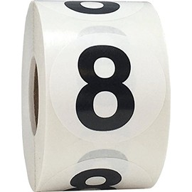 Black Number 8 Circle Stickers, 1.5 Inches Round, 500 Labels on a Roll