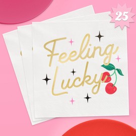 xo, Fetti Feeling Lucky Napkins - 3-ply, 25 pcs | Casino Bachelorette Decoration, Vegas Birthday Party Tablescape, Poker Night Dinner Setting, Bach Decor