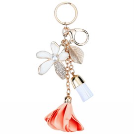 JTTBIGV Flower Keychain Rhinestone Tassel Leaf Key Ring Women Wallet Car Bag Pendant Purse Charms (Pink)