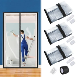 Preboun 3 Sets Dust Barrier Magnetic Door Barrier Door Kit 4' x 7.5' Construction Dust Barrier Plastic Barrier for Construction Self Closing Plastic Door Curtain for Doorways Room (Black)