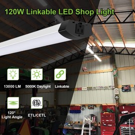 4FT 120W LED Shop Light Linkable, 13000lm(400w Equivalent), 5000K Utility Shop Lights for Garages, Workshops, Basements, Hanging or FlushMount, with Power Cord and Pull Chain, ETL, Black, 2 Pack