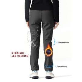 tectop Women's Fleece Lined Winter Hiking Pants Waterproof Softshell Slim with Pockets Outdoor Hunting Snow Ski Board Warm PW7610-W Black- XL