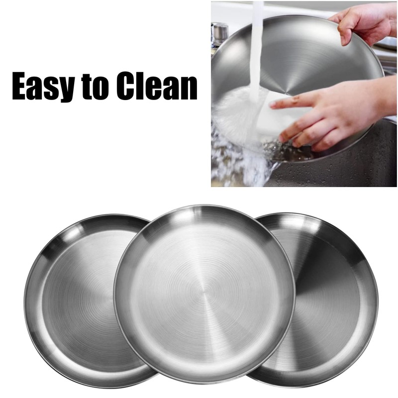 CAMBUY Stainless Steel Plates 9 inch 304 Metal Lightweight Unbreakable