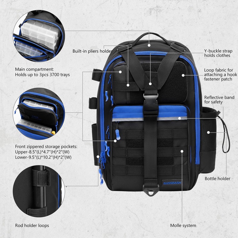 BASSDASH Convertible Fishing Backpack Sling Bag with Rod Holder, Adjustable