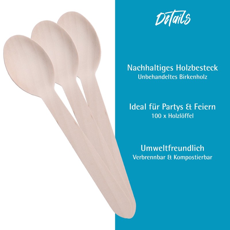 GRÄWE Disposable Cutlery Wooden Spoons 100 Pieces Wooden Cutlery Eco
