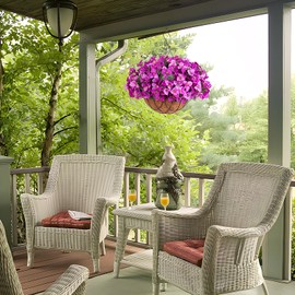 Artificial Hanging Baskets Faux Bougainvillea, Flowers Plants for Outdoor Outside Spring Decoration, Fake Silk UV Resistant Look Real Long Trailing Vines for Front Door Porch Planter Urn Patio Balcony