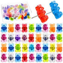 50Pcs Colorful Translucent Bear Thumb Tack Cute Resin Gummy Bear with A Box Push Pins Decorative Pushpins Translucent Thumb Tacks Bulletin Board for Home Corkboard Hanging Posters Photo