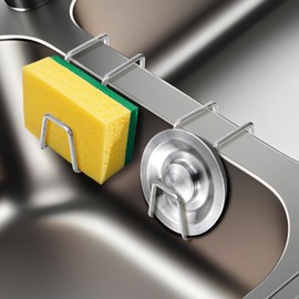 Dlilise 2 Pack Sponge Holder for Kitchen Sink - Movable Hanging Sponge Caddy Organizer, Stainless Steel Caddy in Over Double Bowl Sink for Brush, Stopper - Silver