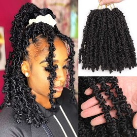 Beverlee Butterfly Locs Crochet Hair Short 2 Packs Black Crochet Bob Hair 12 Inch Messy Distressed Faux Locs Crochet Braids Pre-twisted Soft Locs Hair for Women #1B…