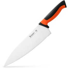 Humbee 10 Inch Professional Chef Knife with Ergonomic Handle – NSF Certified Stainless Steel Kitchen Knife, Serrated Wave Teeth, Durable and Sharp Blade, DT 11 Series, Orange