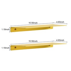 JYL HOME Modern Floating Shelf Wall Mounted Heavy Duty for Living Room Bedroom Bathroom, 16 Inch, Gold, 2 Pack