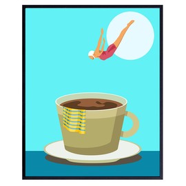 Kitchen Wall Art Coffee Bar Decor - Dining room Decor - Blue Mid-century modern Wall Decor - Small Kitchen Decor - Cafe Wall Art - Minimalist Decor - Retro Funny Kitchen Decor - Teal Kitchen Decor