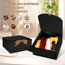 15 PCS Cajas de Regalo con Tapa, Caja de Regalo de Papel Kraft con Cinta, Caja de Propuesta de Dama de Honor para Boda, Embalaje, Regalo, Cumpleaños, Cupcake (negro, M(20 * 20 * 10cm))