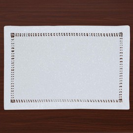 Grelucgo Pure White Hand Hemstitched Dining Table Place-mats, Sliver Thread Interweaving (White, 4 Pieces of 12 x 18 Placemats)