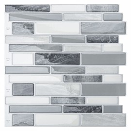 LONGKING Self-Adhesive Kitchen Backsplash, Marble Look Decorative Tiles (10 Tiles)