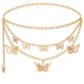 Liutufy Women Body Chains Retro Multi-Layer Butterfly Waist Chain Trend Hollowed out Pendant Decorative (Gold Butterfly-M)
