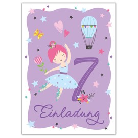 Junapack 7th Birthday Party Invitations for Girls Ballerina Pack of 12