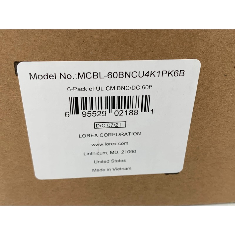 Lorex MCBL-60BNCU4K1 60ft 4K RG59 Power Cable for Analog Cameras