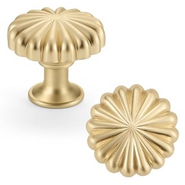 10 Pack Gold Cabinet Knobs for Kitchen Cabinets and Dresser Drawers，Zinc Alloy Brushed Brass Hardware Handles Pulls，Vintage Cupboard Drawer Knob