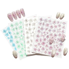 Nail Stickers, Cherry Blossoms, Flower Nail Parts, Set of 4, 3D, Embossed, Cherry Blossoms, Nail Sticker, Light Pink, Nail Sticker, Strong Adhesion, Waterproof, 3D Texture, Flower Viewing, Fake Nails