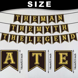 The Man The Myth The Legend Bunting Banner Decorations for Happy Father Day Theme Party Hanging Banner Dad Birthday Retirement Decor Supplies Favors Black & Gold