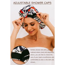 HIUMI Womens Shower Cap for Long Hair Luxury Shower Cap For Dreadlocks, Braids, Curls, Locs, Curly Hair（Stripe）