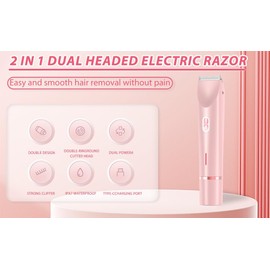 Glow Aura Womens Shaver, 2025 Upgrade Dual Head Shaver Women,2-in-1 Electric Razor for Womens Legs Underarm Face Pubic Hairs,Head Bikini Trimmer Rechargeable Eletctric for Women (Pink)