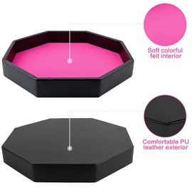 Gesserit Dice Board with Felt Pad, Pink Felt Lined PU Leather Octogon Dice Tray for Dungeon Crawler Games