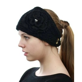 CC STONE ACCENT HAND KNITTED FLOWER WINTER HEADBAND HEADWRAP