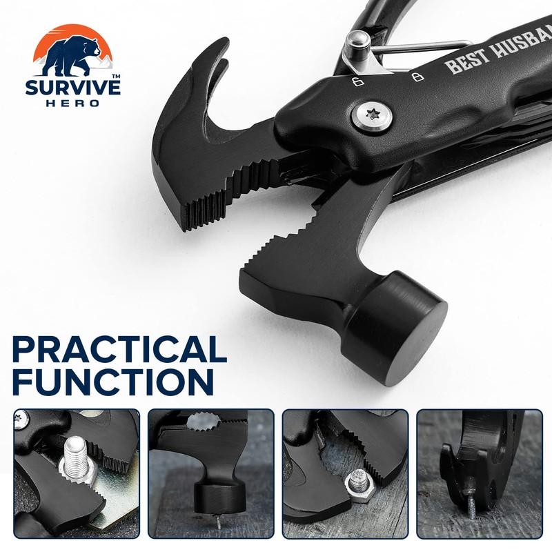 SURVIVE HERO Husband Gifts for Husbband – Mini Hammer Multitool,