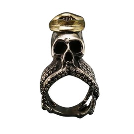 MayiaHey Octopus Ring, Octopus Ring for Men, Nordic Viking Pirate Skull Head Ring, Gothic Octopus Skull Jewellery, Hip Hop Pirate Hat Anchor Ring, Punk Octopus Animal Ring, Non-precious metal