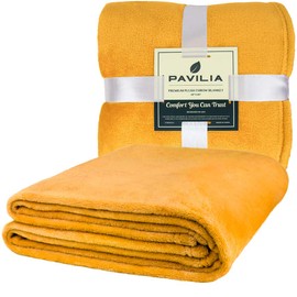 PAVILIA Mustard Yellow Fleece Bed Blanket King Size, Gold Super Soft Fuzzy Flannel Throw for Couch Sofa, Luxury Plush Microfiber Large Throw Blanket King Bed, Home Cozy Velvet Gift Blanket, 90x108