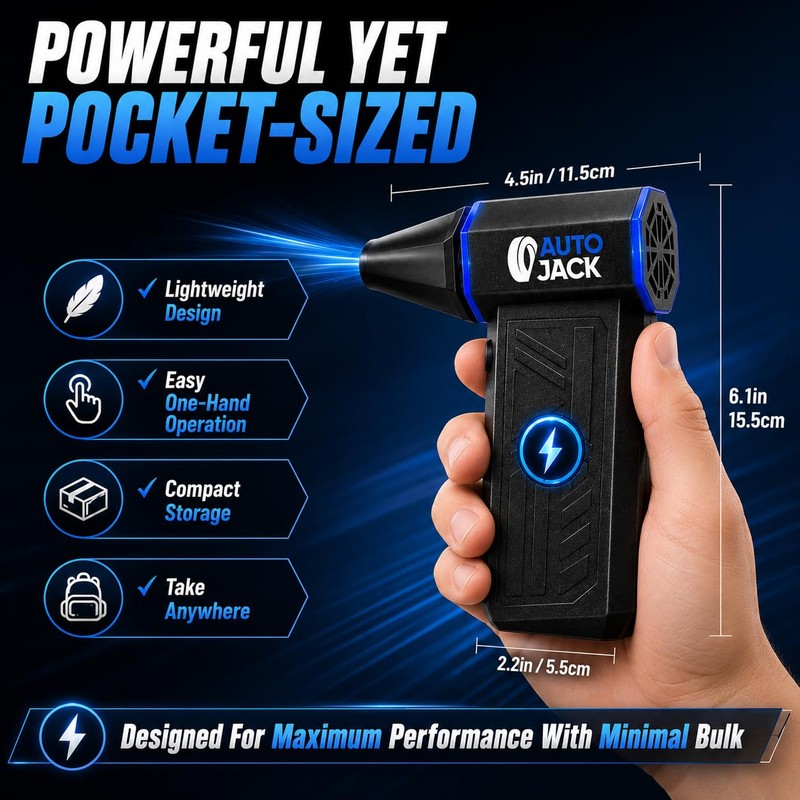 Autojack Compressed Air Duster, 130000RPM Super Power Cordless USB