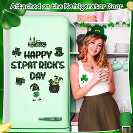 St. Patrick’s Day Dishwasher Magnetic Decorations, Green Plaid Happy St Patrick’s Day Refrigerator Magnets Gnomes Clover Shamrock Magnetic Cover for Fridge Irish Holiday Kitchen Magnets Car Decor