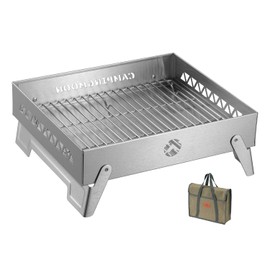 CAMPINGMOON Portable Charcoal Grill Fire Pit Small Stainless Steel for Outdoor Cooking MT-6-LT
