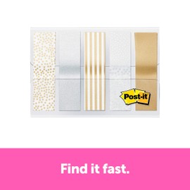 Post-it Flags, 5" X 1.7", 100 Flags with Dispenser, Assorted Metallic Gold Colours