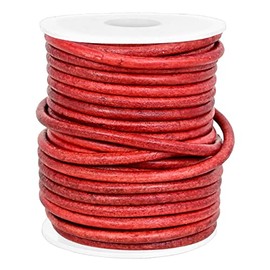 GENIQUE Real/Genuine Round Leather String Cord for Necklace, Bracelets, Jewellery, Braiding (3mm, Red Distressed)