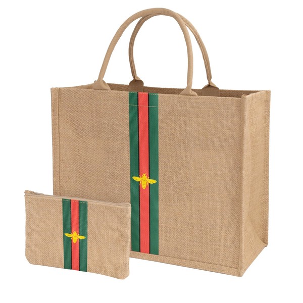 Large Beach Bag Jute Woven Red and Green (Red-Green)