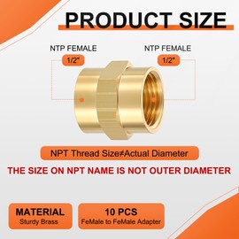Rebower 5 Packs Female to Female Adapter, 1/2" FNPT x 1/2" FNPT for Industrial, Automotive, Fluid Transfer, Home Gardening, Water Treatment