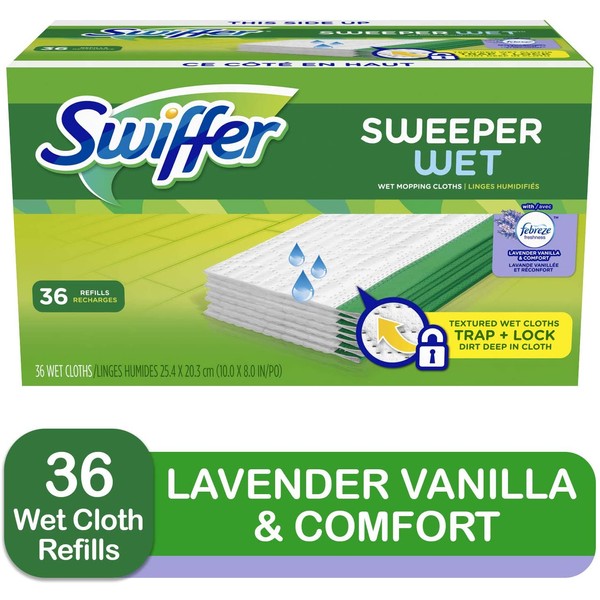 Swiffer Sweeper Wet Mopping Cloth Multi Surface Refills, Febreze Lavender Scent, 36 count (Packaging May Vary)